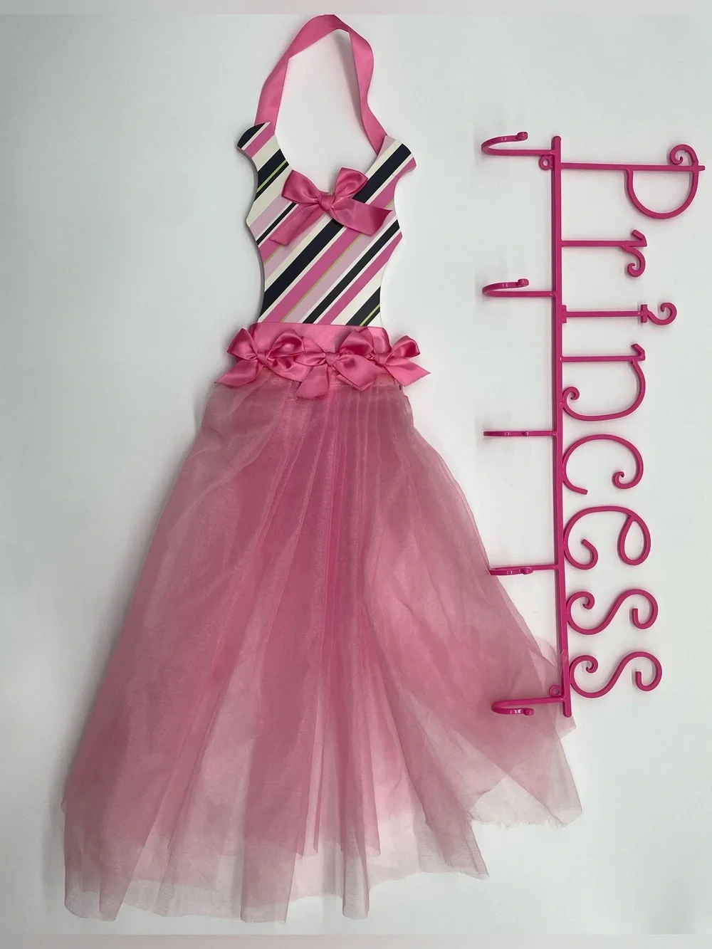 Princess Wall Hook Rack & Tutu Hair Bow Holder Organizer Set Pink Girls Decor
